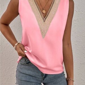 Pink Sleeveless Top with Gold Trim
